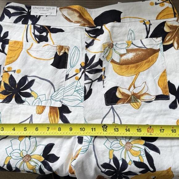 CHICO'S NWT $109 Pull On Stretch Linen Tropic Floral Pants Size 2 R US 12 - Picture 7 of 9